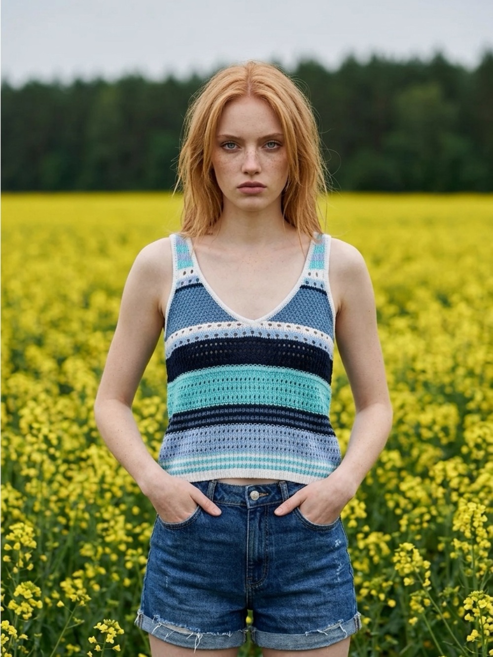 Crochet V-Neck Tank Top Summer Knit Sleeveless Top, Cloth by Design Size S